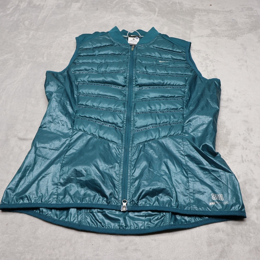 Nike Down Vest Womens Medium Blue Aeroloft 800 Running Outdoor Quilted Packable